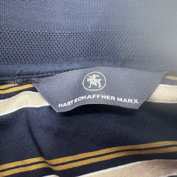 Hart Schaffner Marx Striped Polo Shirt Navy/Beige/White Men's size Large - Picture 2 of 6